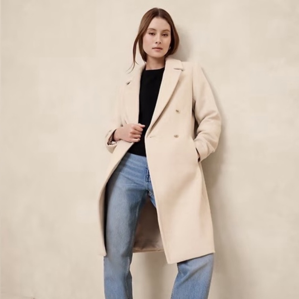 NWT! BANANA REPUBLIC WOOL-BLEND TIMELESS TOPCOAT OYSTER PEARL - SIZE XL 📦